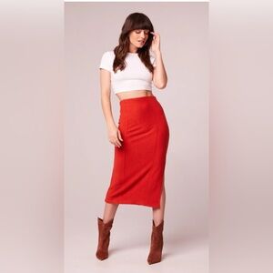 Band of Free Elegant Red Orange Ribbed Skirt